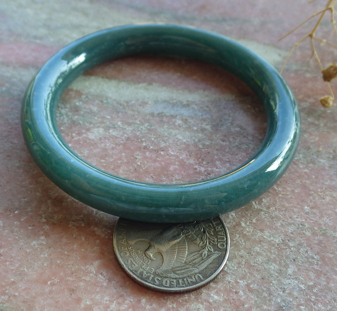 51mm Certified Hand Carved Blue Water Green Natural A JADE Jadeite Circle Bangle Bracelet