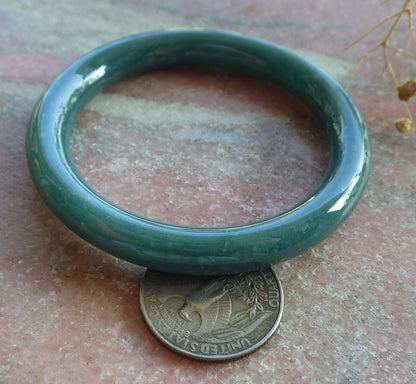 51mm Certified Hand Carved Blue Water Green Natural A JADE Jadeite Circle Bangle Bracelet