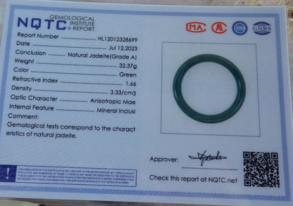 51mm Certified Hand Carved Blue Water Green Natural A JADE Jadeite Circle Bangle Bracelet