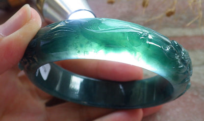 55mm Certified Hand Carved Natural Grade A JADE Jadeite Fish Bangle Bracelet