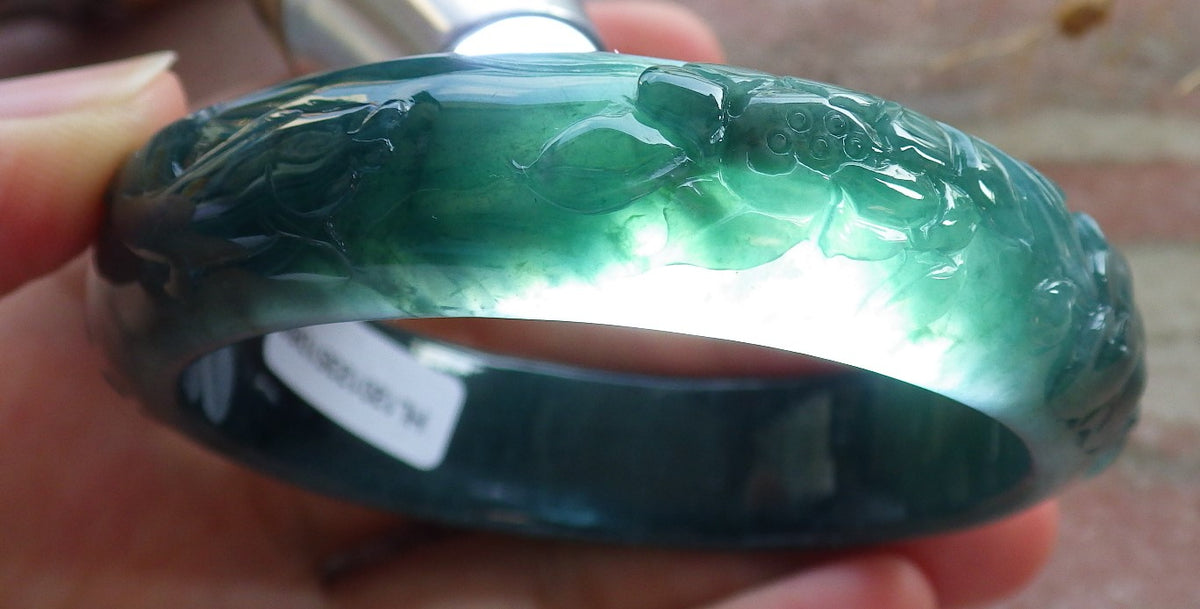55mm Certified Hand Carved Natural Grade A JADE Jadeite Fish Bangle Bracelet