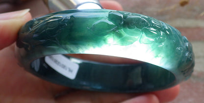55mm Certified Hand Carved Natural Grade A JADE Jadeite Fish Bangle Bracelet