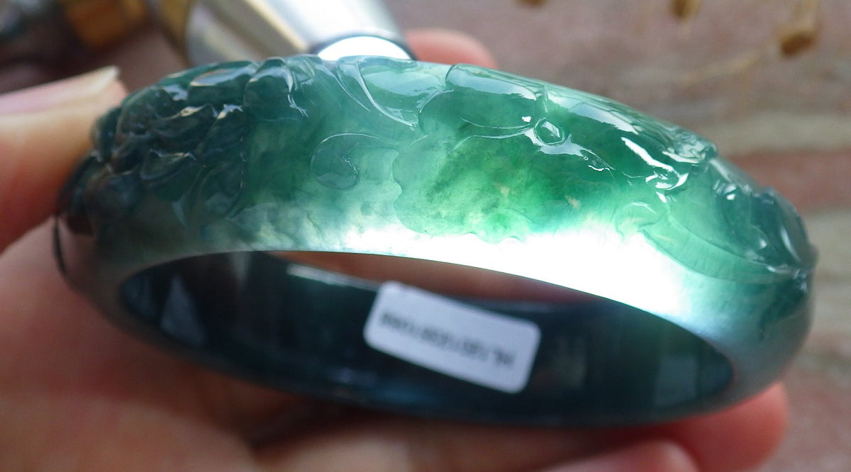 55mm Certified Hand Carved Natural Grade A JADE Jadeite Fish Bangle Bracelet