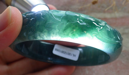 55mm Certified Hand Carved Natural Grade A JADE Jadeite Fish Bangle Bracelet