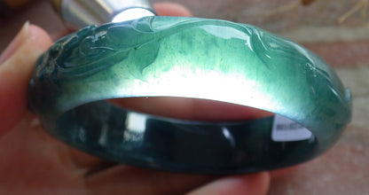 55mm Certified Hand Carved Natural Grade A JADE Jadeite Fish Bangle Bracelet