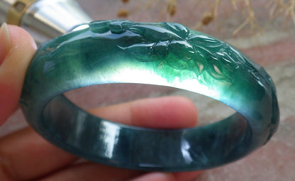 55mm Certified Hand Carved Natural Grade A JADE Jadeite Fish Bangle Bracelet