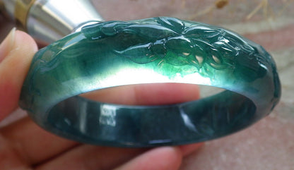 55mm Certified Hand Carved Natural Grade A JADE Jadeite Fish Bangle Bracelet