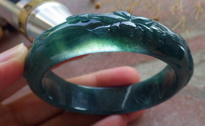 55mm Certified Hand Carved Natural Grade A JADE Jadeite Fish Bangle Bracelet