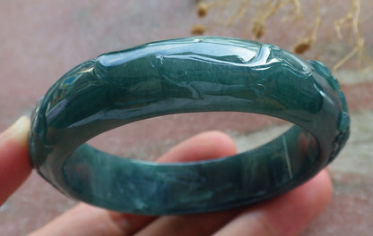 55mm Certified Hand Carved Natural Grade A JADE Jadeite Fish Bangle Bracelet
