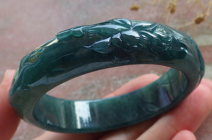 55mm Certified Hand Carved Natural Grade A JADE Jadeite Fish Bangle Bracelet