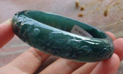 55mm Certified Hand Carved Natural Grade A JADE Jadeite Fish Bangle Bracelet