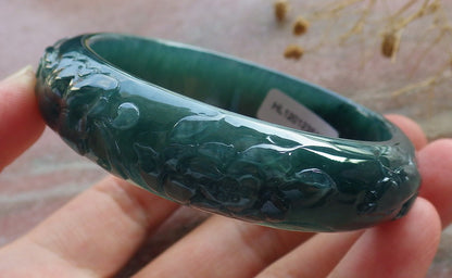 55mm Certified Hand Carved Natural Grade A JADE Jadeite Fish Bangle Bracelet