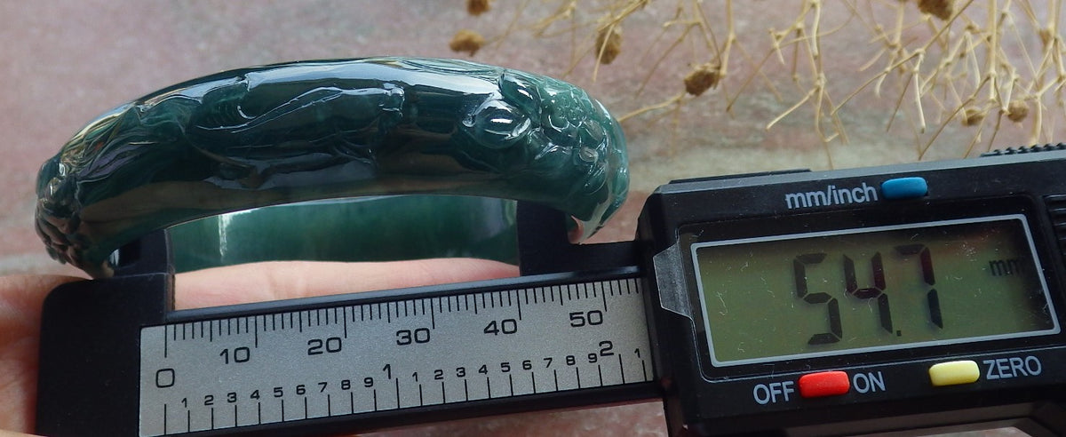 55mm Certified Hand Carved Natural Grade A JADE Jadeite Fish Bangle Bracelet
