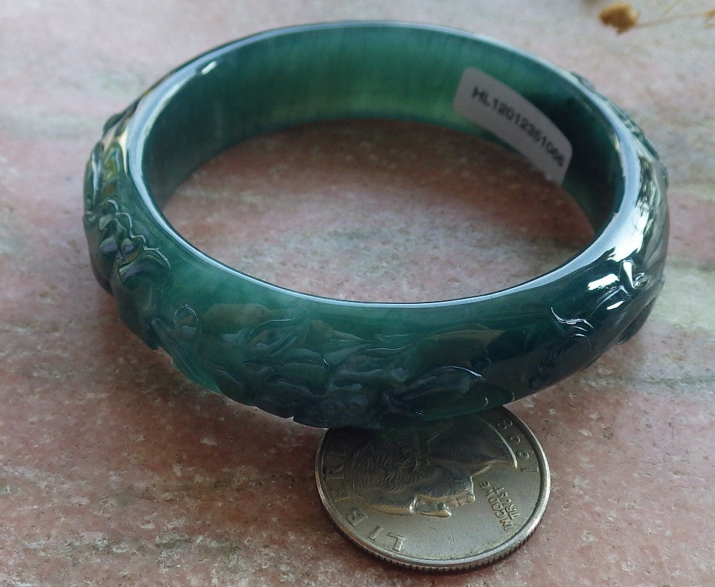 55mm Certified Hand Carved Natural Grade A JADE Jadeite Fish Bangle Bracelet