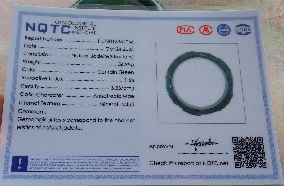 55mm Certified Hand Carved Natural Grade A JADE Jadeite Fish Bangle Bracelet