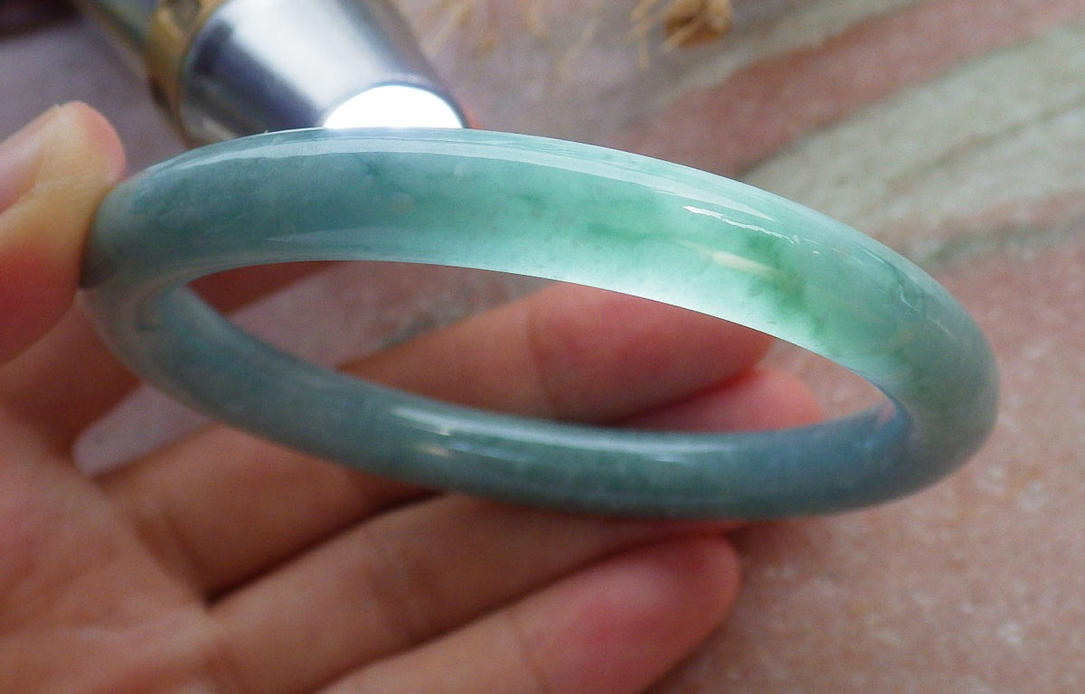 54mm Certified Hand Carved Green Natural A JADE Circle Jadeite Bangle Bracelet