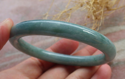 54mm Certified Hand Carved Green Natural A JADE Circle Jadeite Bangle Bracelet