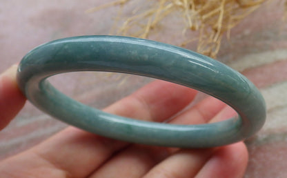 54mm Certified Hand Carved Green Natural A JADE Circle Jadeite Bangle Bracelet