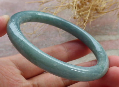 54mm Certified Hand Carved Green Natural A JADE Circle Jadeite Bangle Bracelet
