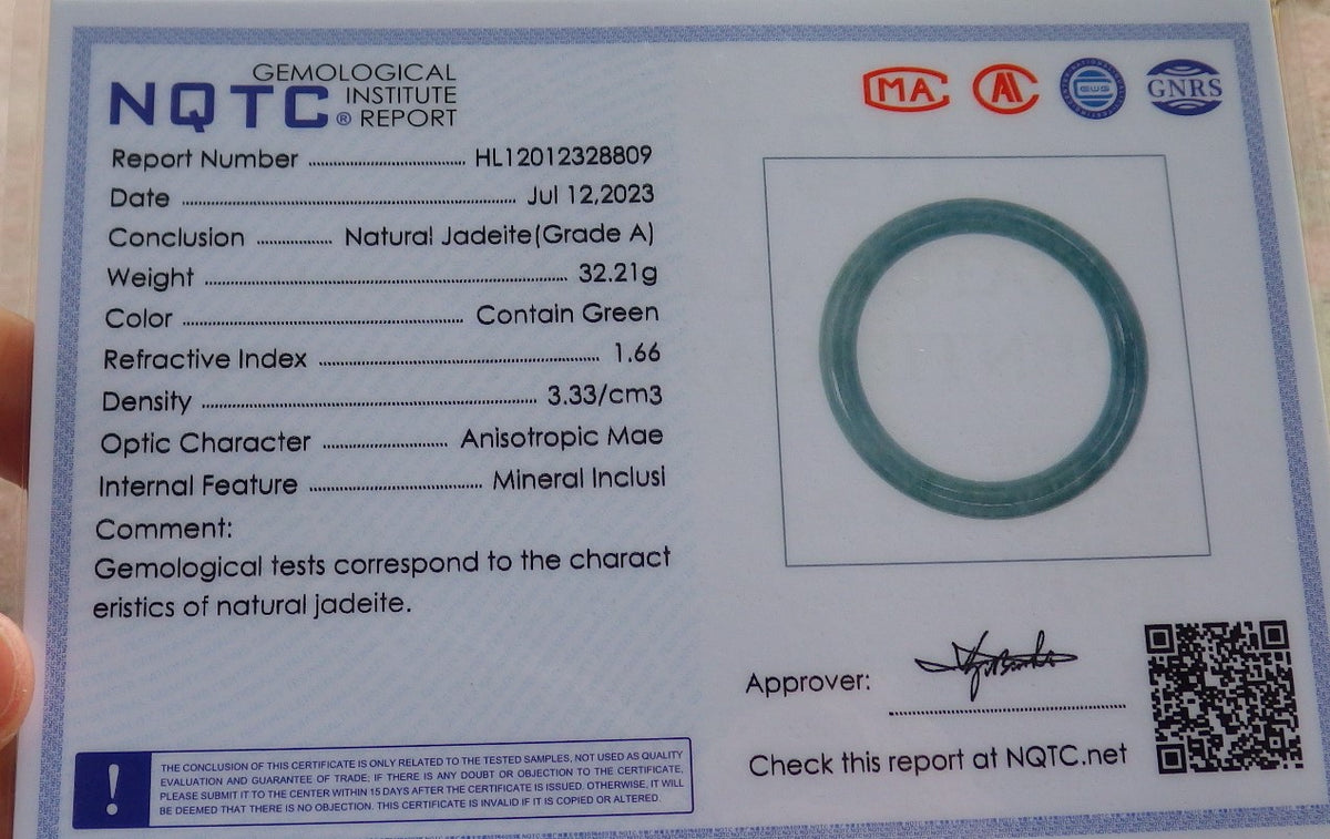 54mm Certified Hand Carved Green Natural A JADE Circle Jadeite Bangle Bracelet