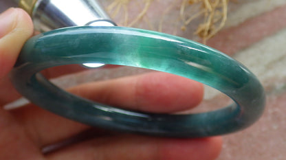 56mm Certified Hand Carved Green Natural A JADE Circle Jadeite Bangle Bracelet