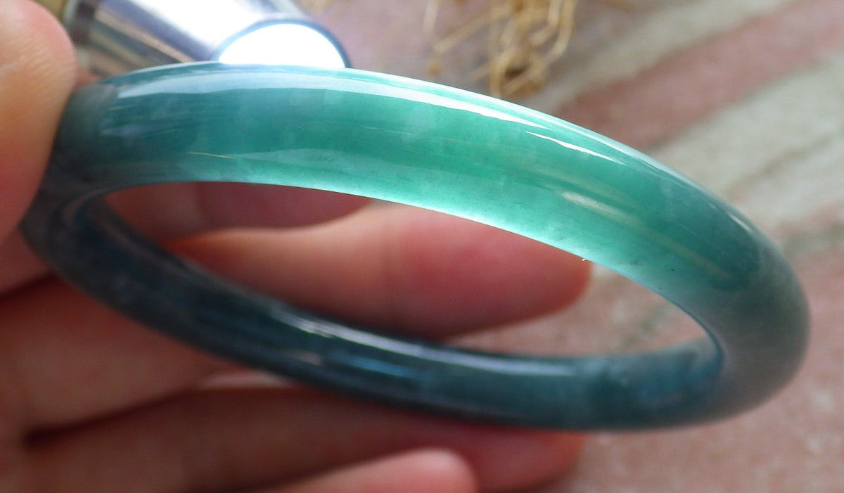 56mm Certified Hand Carved Green Natural A JADE Circle Jadeite Bangle Bracelet