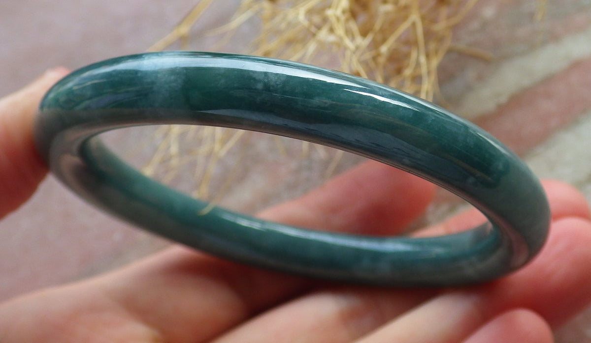 56mm Certified Hand Carved Green Natural A JADE Circle Jadeite Bangle Bracelet