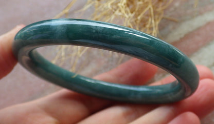 56mm Certified Hand Carved Green Natural A JADE Circle Jadeite Bangle Bracelet