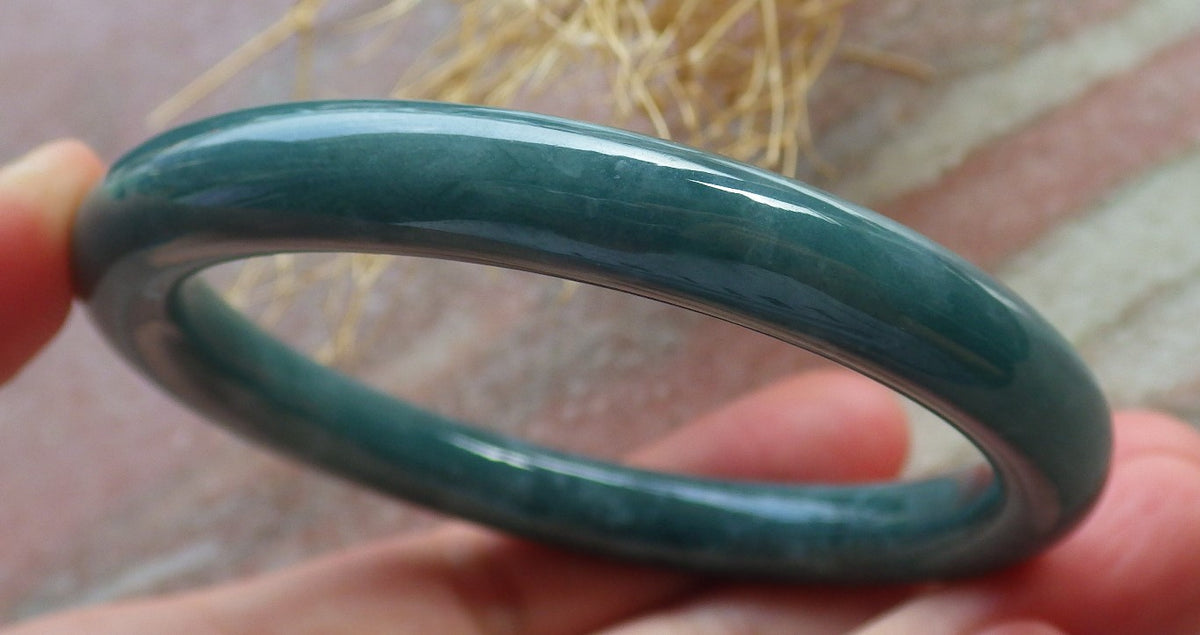 56mm Certified Hand Carved Green Natural A JADE Circle Jadeite Bangle Bracelet