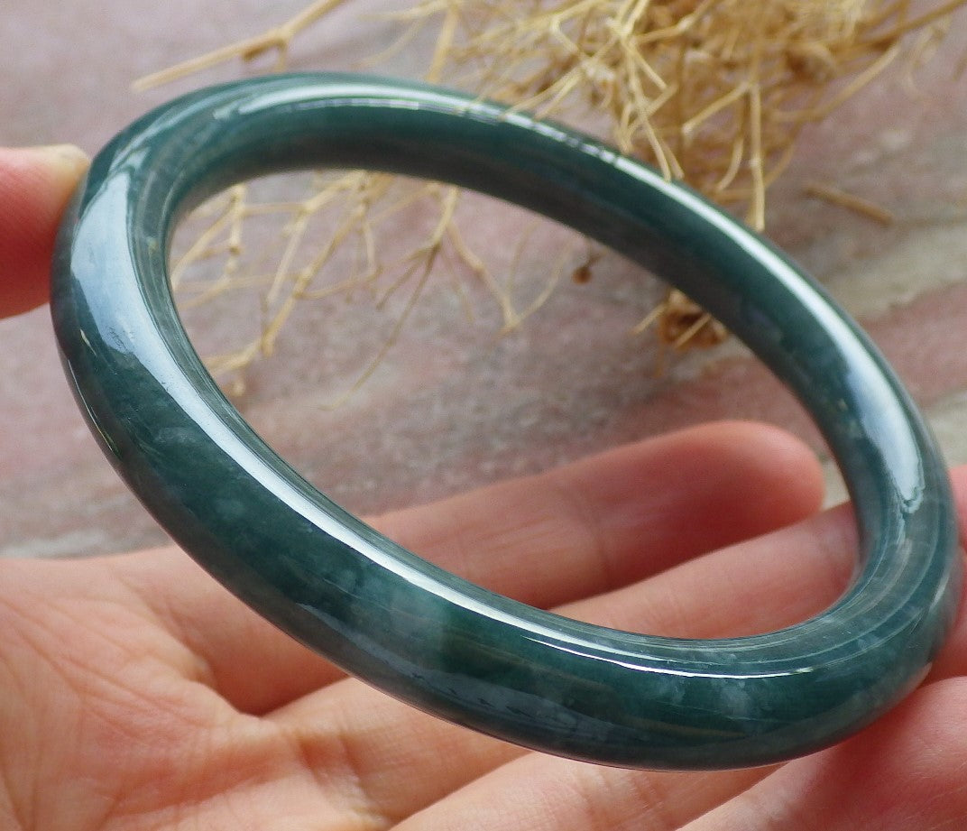 56mm Certified Hand Carved Green Natural A JADE Circle Jadeite Bangle Bracelet