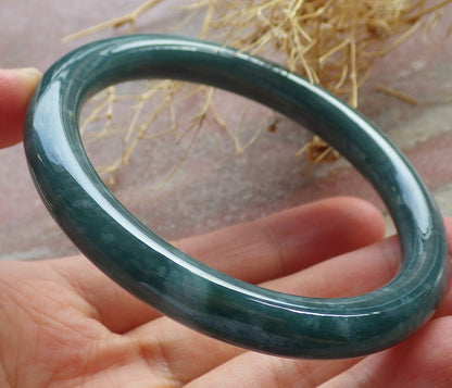 56mm Certified Hand Carved Green Natural A JADE Circle Jadeite Bangle Bracelet