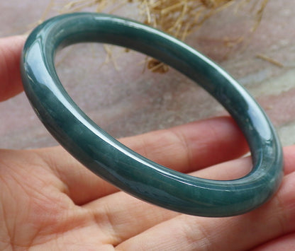 56mm Certified Hand Carved Green Natural A JADE Circle Jadeite Bangle Bracelet