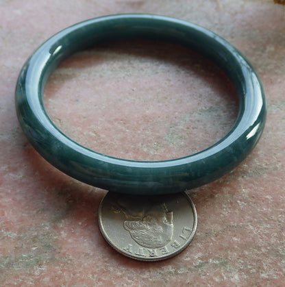 56mm Certified Hand Carved Green Natural A JADE Circle Jadeite Bangle Bracelet