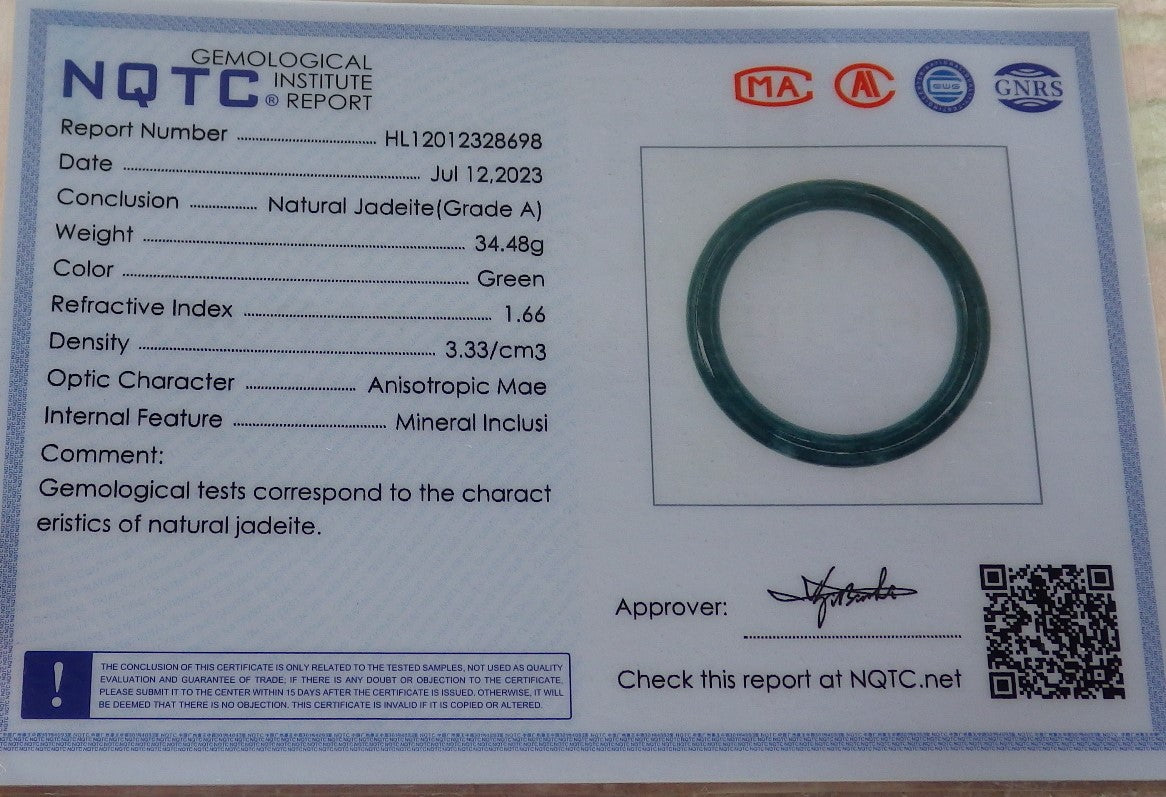 56mm Certified Hand Carved Green Natural A JADE Circle Jadeite Bangle Bracelet