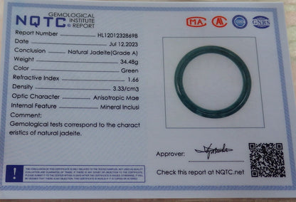 56mm Certified Hand Carved Green Natural A JADE Circle Jadeite Bangle Bracelet