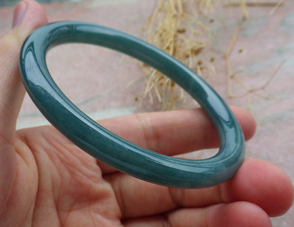 59mm Certified Hand Carved Green Natural A JADE Jadeite Circle Bangle Bracelet