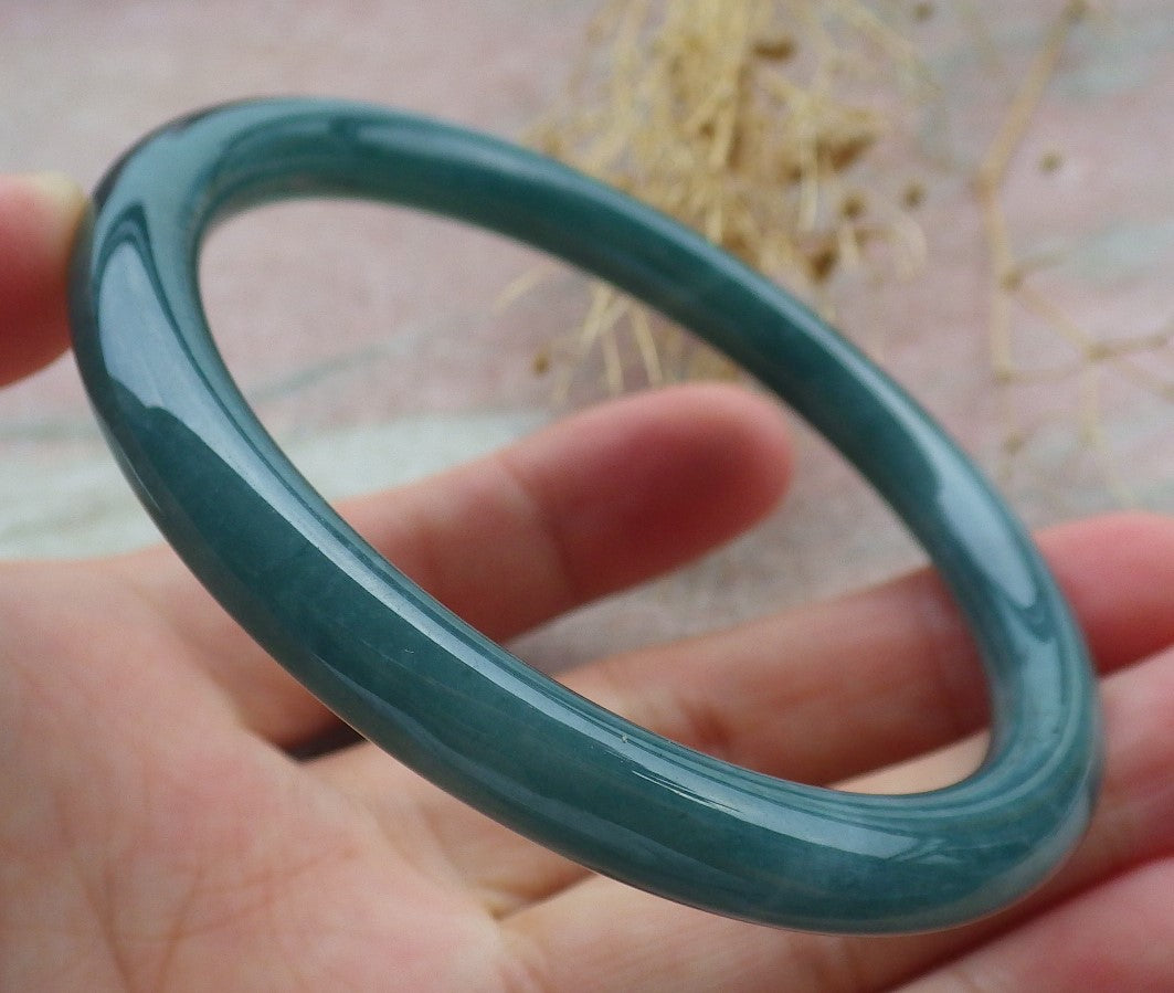 59mm Certified Hand Carved Green Natural A JADE Jadeite Circle Bangle Bracelet