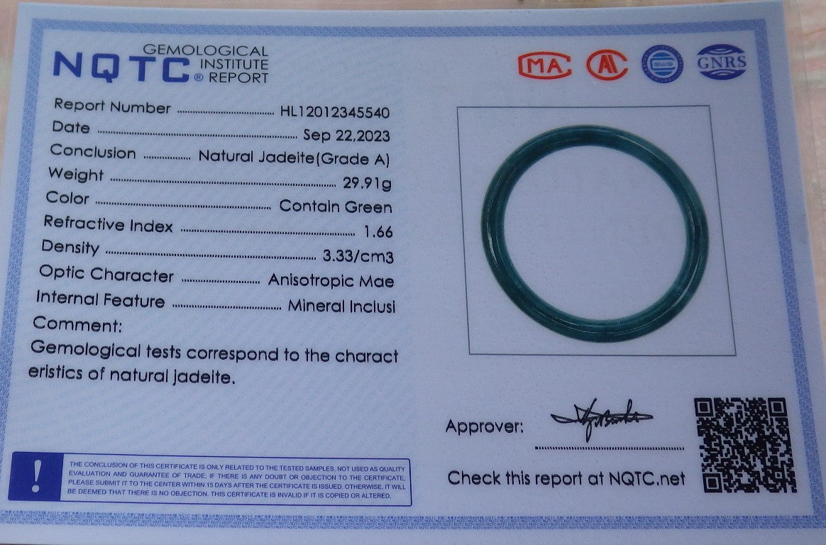 59mm Certified Hand Carved Green Natural A JADE Jadeite Circle Bangle Bracelet