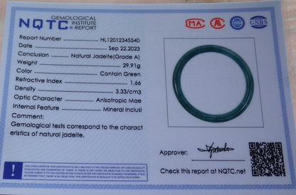 59mm Certified Hand Carved Green Natural A JADE Jadeite Circle Bangle Bracelet