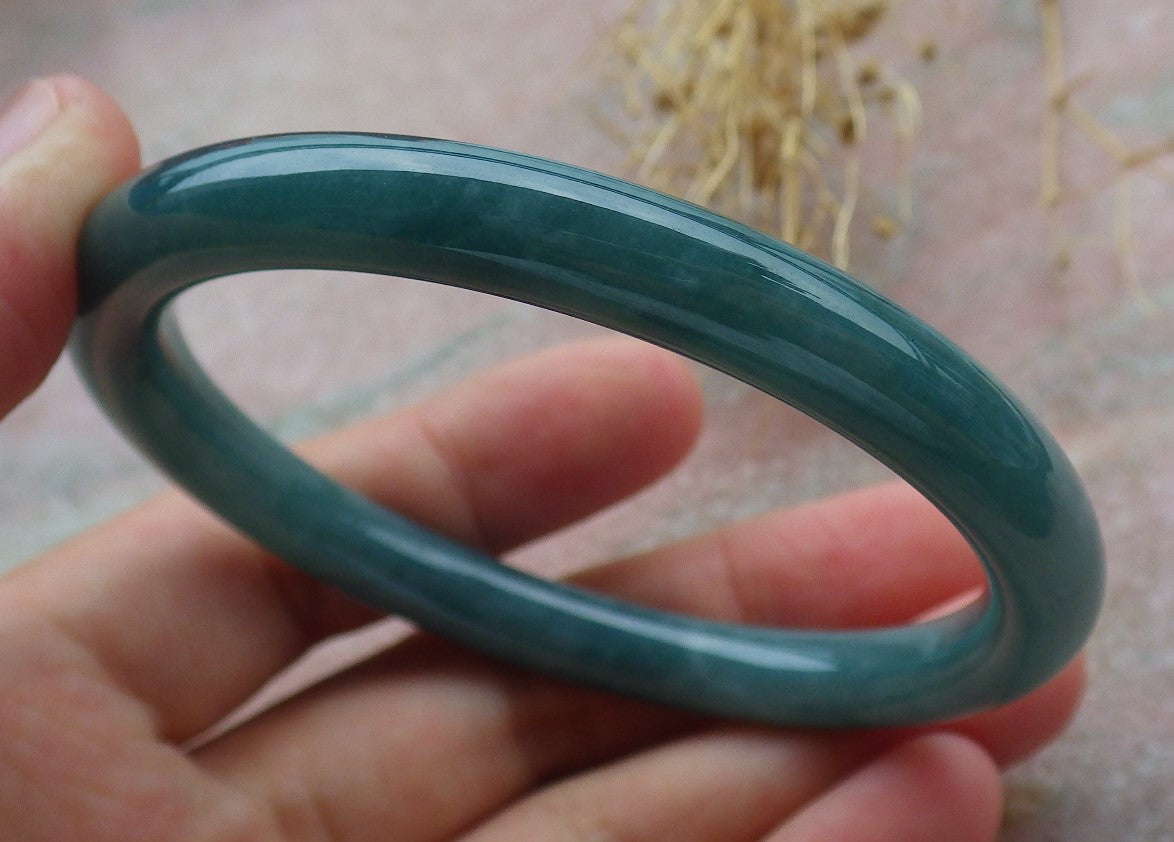57mm Certified Hand Carved Green Natural Grade A JADE Jadeite Circle Bangle Bracelet