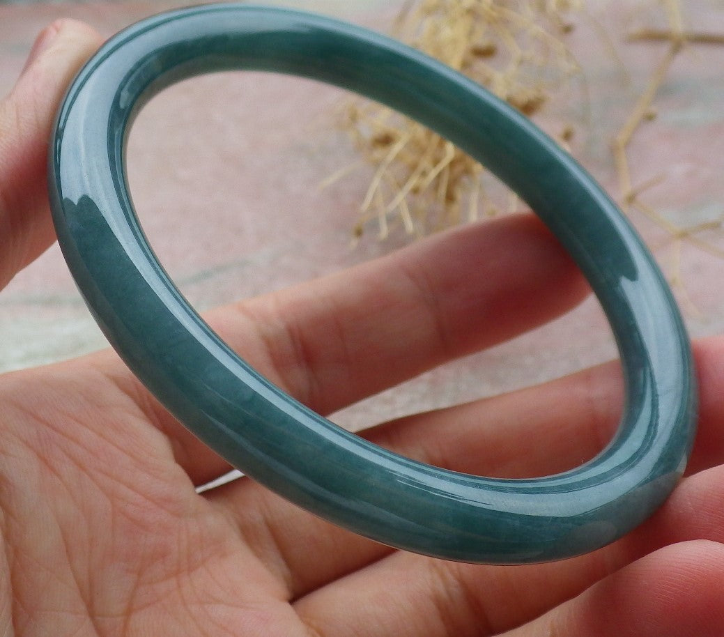 57mm Certified Hand Carved Green Natural Grade A JADE Jadeite Circle Bangle Bracelet