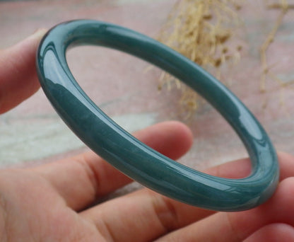 57mm Certified Hand Carved Green Natural Grade A JADE Jadeite Circle Bangle Bracelet