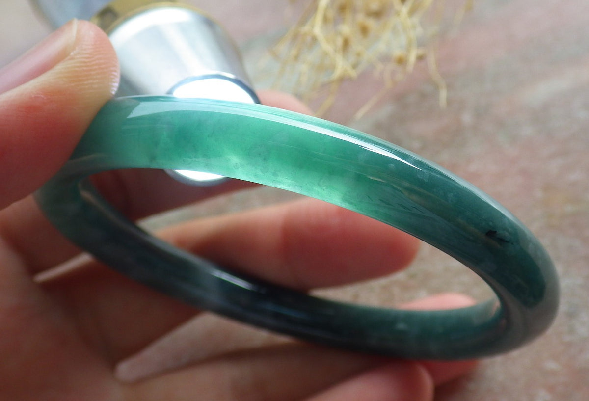 58mm Certified Hand Carved Natural A JADE Circle Jadeite Bracelet Bangle