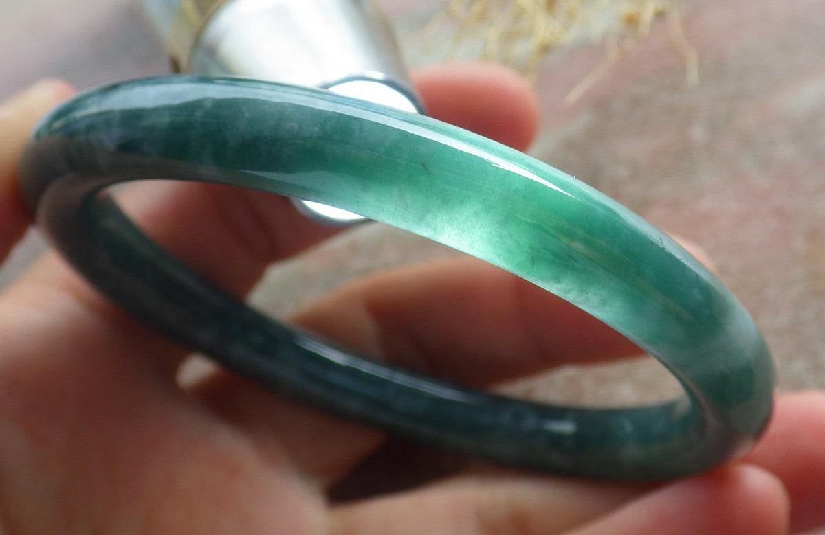 58mm Certified Hand Carved Natural A JADE Circle Jadeite Bracelet Bangle