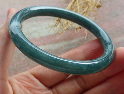 58mm Certified Hand Carved Natural A JADE Circle Jadeite Bracelet Bangle