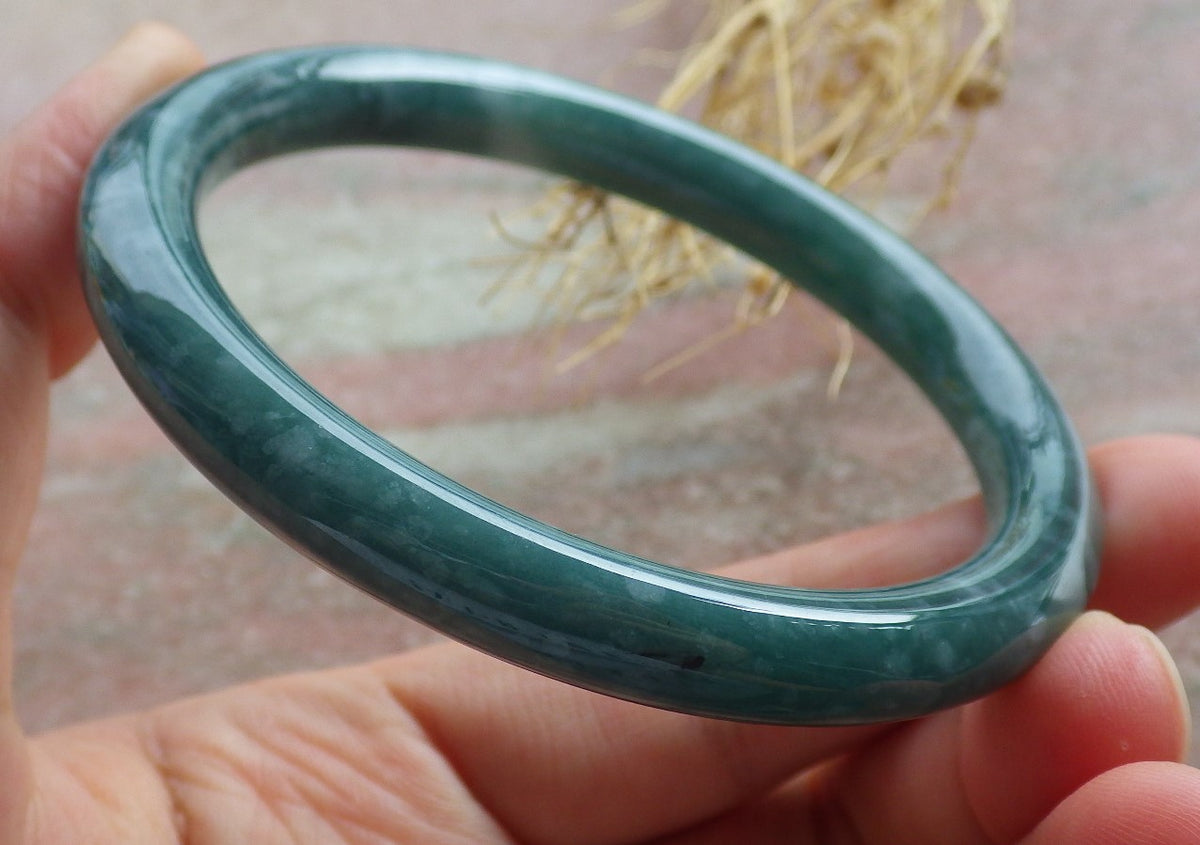 58mm Certified Hand Carved Natural A JADE Circle Jadeite Bracelet Bangle
