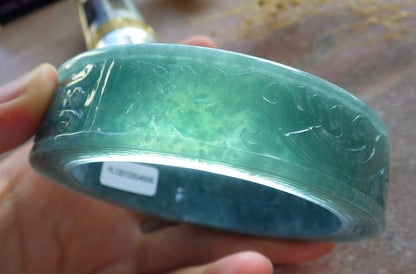 63mm Certified Hand Carved Natural Grade A JADE Jadeite Dragon Phoenix Circle Bangle Bracelet