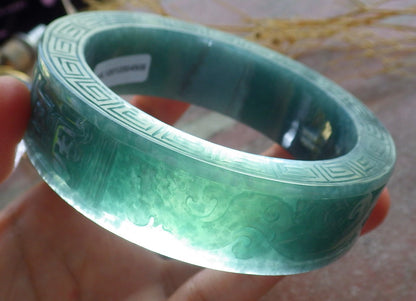 63mm Certified Hand Carved Natural Grade A JADE Jadeite Dragon Phoenix Circle Bangle Bracelet