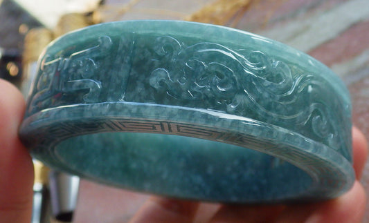 63mm Certified Hand Carved Natural Grade A JADE Jadeite Dragon Phoenix Circle Bangle Bracelet