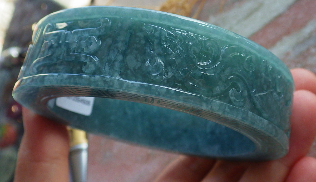 63mm Certified Hand Carved Natural Grade A JADE Jadeite Dragon Phoenix Circle Bangle Bracelet